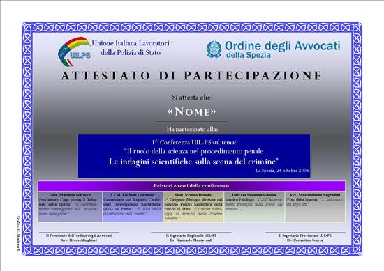 attestato di partecipazione per il conferimento di 3 crediti formativi