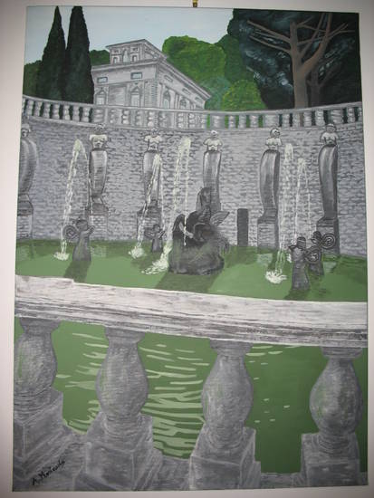 La fontana del pegasus a Bagnaia (vt),tela 70 x 50 dipinta ad acrilico