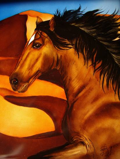 cavallo dipinto a mano su cera